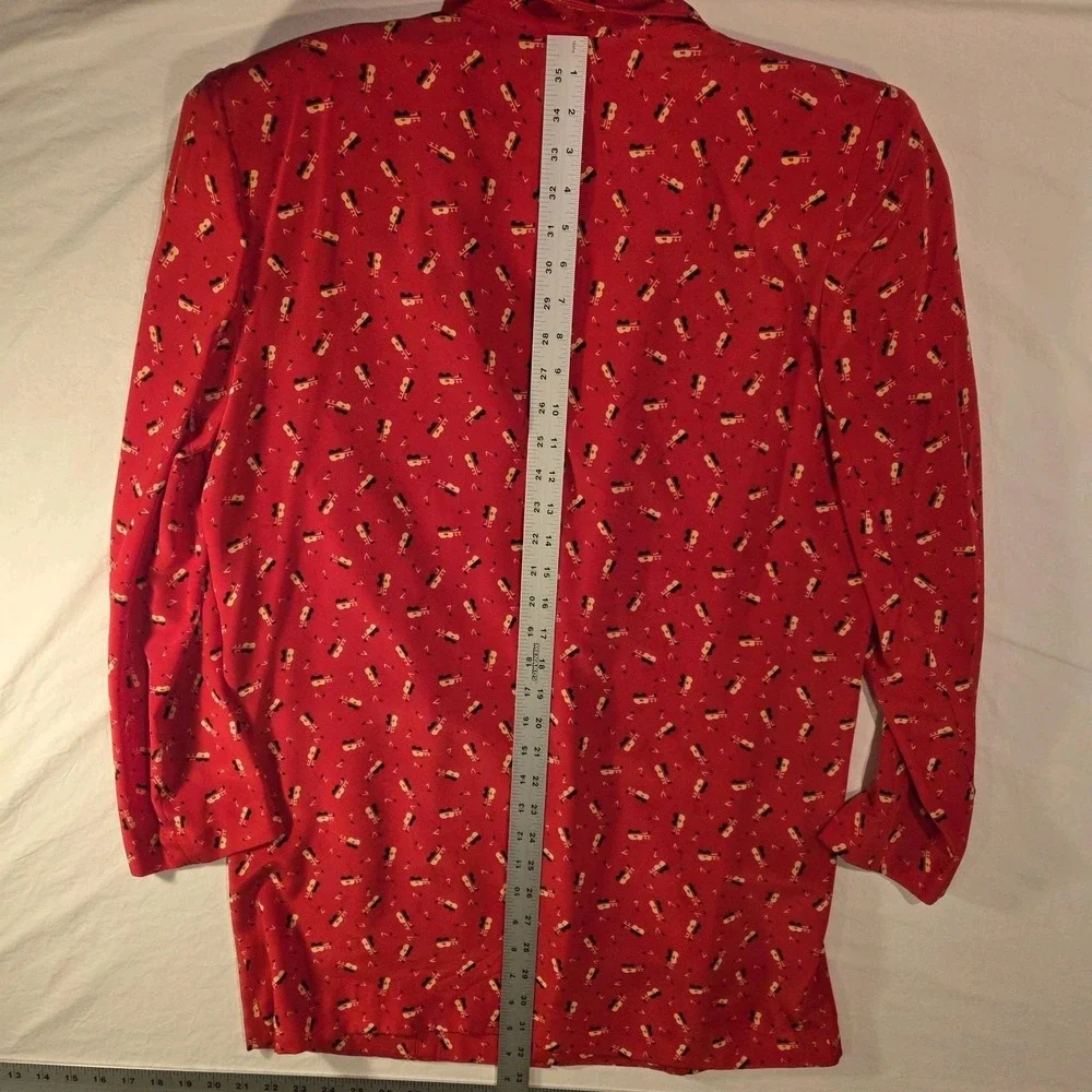Vintage Liz Claiborne Silk Longline Blazer Guitar Print Long Sleeve Y2K, Size 12